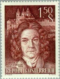 Stamp, Jakob Prandtauer (1660-1726) architect & Melk Abbey, Austria,  , Towers, Monasteries, Architects, Buildings