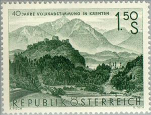 Stamp, 40th anniversary of the plebiscite in Carinthia, Austria,  , Landscapes, Elections, Mountains, Townscapes / City Views