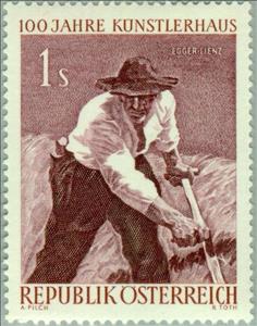 Stamp, "Mountain reaper" by Albin Egger-Lienz, Austria,  , Paintings, Agriculture