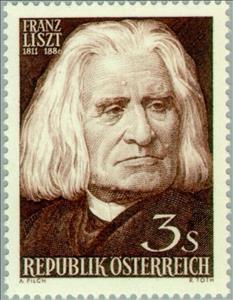 Stamp, Franz Liszt (1811-86) muscian & composer, by V. Bauer, Austria,  , Music, Paintings, Composers, Musicians