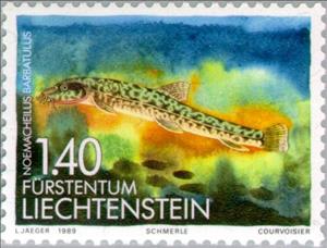 Stamp, Stone Loach (Barbatula barbatula), Liechtenstein,  , Animals (Fauna), Fishes