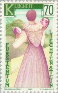Stamp, The four Virtues, Liechtenstein,  