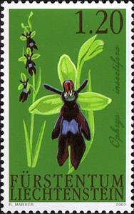 Stamp, Fly Orchid, Liechtenstein,  , Orchids