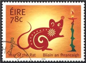 Stamp, Year of the Rat, Ireland,  , Stylized Animals, Chinese New Year