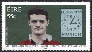Stamp, Munich Air Disaster 1958 - Liam Whelan, Ireland,  , Famous People, Sport, Clocks, Disasters, Aviation