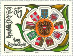 Stamp, Coat of arms of the nine Austrian provinces, Austria,  , Heraldic Animals, Coats of Arms