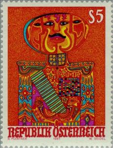 Stamp, "The General" painting by Rudolf Pointner (b. 1907), Austria,  , Paintings, Art