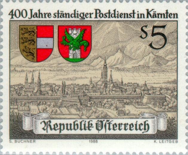 Townscape of Klagenfurt, engraving by Matthäus Merian