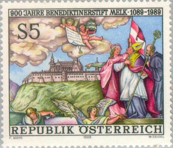 Margrave Leopold leads monks into Melk, fresco