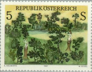 Stamp, "Baumgottinnen" painting by Arnulf Neuwirth (b. 1912), Austria,  , Trees, Paintings, Art, Plants (Flora)