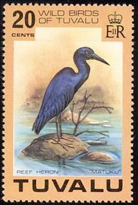 Stamp, Pacific Reef Heron (Egretta sacra), Tuvalu,  , Birds, Animals (Fauna)
