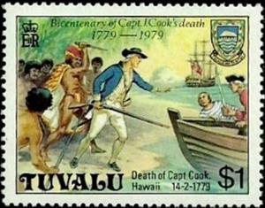 Stamp, Death Sunderof Capt. Cook, Tuvalu,  