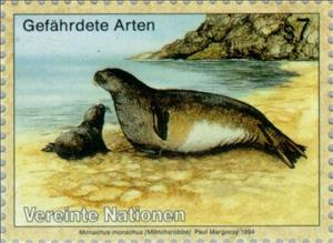 Stamp, Mediterranean Monk Seal (Monachus monachus), UNO Vienna,  , Mammals, Sea (Marine) Mammals, Animals (Fauna), Seals (Animals)