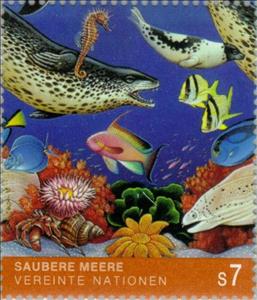 Stamp, Leopard Seal (Hydrurga leptonyx), Seahorse (Hippocampus sp.), UNO Vienna,  , Animals (Fauna), Fishes