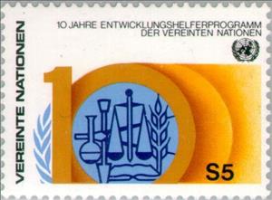 Stamp, Development programm, UNO Vienna,  , Chemistry, Scales (balance), Anniversaries and Jubilees