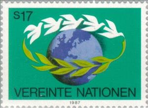 Stamp, Definitive stamp, UNO Vienna,  , Peace Doves, Globes