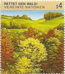 Stamp, Save the forest, UNO Vienna,  , Trees, Environment Protection, Plants (Flora)