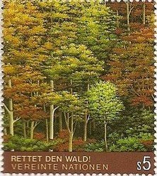 Stamp, Save the forest, UNO Vienna,  , Trees, Environment Protection, Plants (Flora)