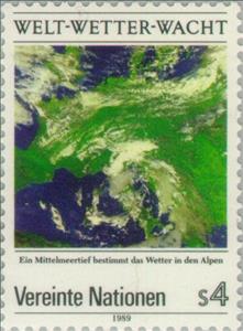 Stamp, Meteorological service, UNO Vienna,  , Cartography, Maps, Meteorology