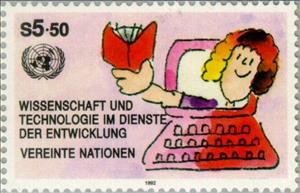Stamp, Development through science and techniks, UNO Vienna,  , Books, Science, Computers, Technology