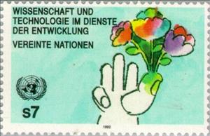 Stamp, Development through science and techniks, UNO Vienna,  , Science, Technology, Stylized Plants