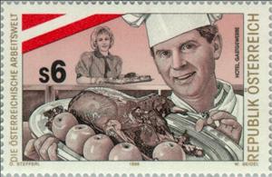 Stamp, Cook and waitress, Austria,  , Fruits, Professions