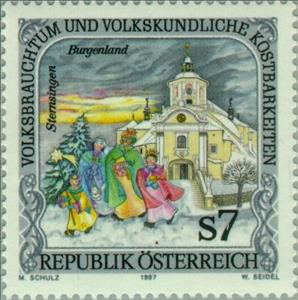 Stamp, Carolling by the three Magi, Austria,  , Folklore, Churches - Cathedrals - Basilicas - Chapels