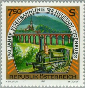 Stamp, 150 Years of Railways Vienna Neustadt - Ödenburg, Austria,  , Bridges, Railways