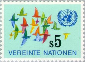 Stamp, Flags, symbols and buildings, UNO Vienna,  , Birds, Animals (Fauna)