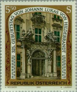Stamp, Daun-Kinsky Palace, Vienna by J.L. von Hildebrandt (1668-174, Austria,  , Architecture, Art, Palaces