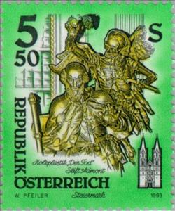 Stamp, "Death" wooden sculpture by Josef Stammel, Admont Abbey, Austria,  , Sculptures, Monasteries, Art