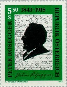 Stamp, Peter Rosegger (1843-1918) writer, poet & teacher, Austria,  , Authors, Teachers, Literary People (Poets and Writers)