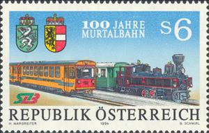 Stamp, 100 Years of Murtalbahn, Austria,  , Railways, Coats of Arms, Locomotives