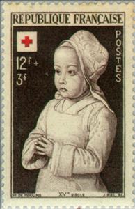 Stamp, Royal child in prayer according to the Master of Moulins, France,  , Red Cross and Red Crescent, Healthcare, Paintings, Art