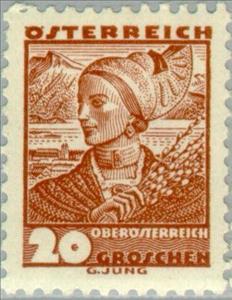 Stamp, Woman from Upper Austria, Austria,  , Folklore, Suits and Costumes
