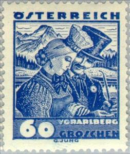 Stamp, Bride & groom from Körbersee, Vorarlberg, Austria,  , Folklore, Suits and Costumes