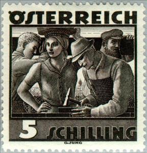 Stamp, City labour: construction workers, Austria,  , Folklore, Building Industry, Suits and Costumes