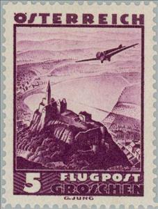 Stamp, Aircraft over Güssing Castle, Burgenland, Austria,  , Landscapes, Castles, Aviation, Aircrafts