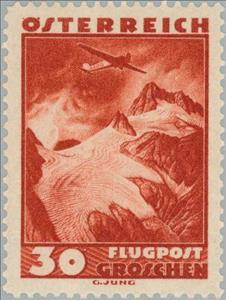Stamp, Aircraft over Dachstein (Schladming Glacier), Austria,  , Landscapes, Aviation, Glaciers, Aircrafts
