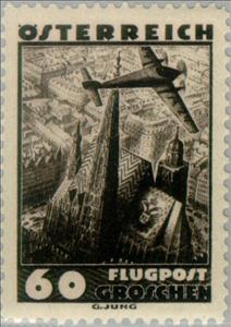Stamp, Aircraft over Vienna (Stephans Cathedral), Austria,  , Landscapes, Towers, Aviation, Aircrafts, Churches - Cathedrals - Basilicas - Chapels