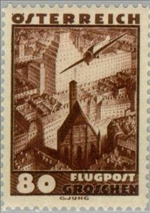 Stamp, Aircraft over Vienna (Minorites Church), Austria,  , Landscapes, Aviation, Aircrafts, Churches - Cathedrals - Basilicas - Chapels