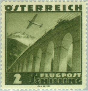 Stamp, Aircraft over Tauernbahn Viaduct, Austria,  , Landscapes, Bridges, Railways, Aviation, Aircrafts