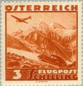 Stamp, Aircraft over Grossglockner road, Austria,  , Landscapes, Vehicles, Cars, Roads, Aviation, Aircrafts