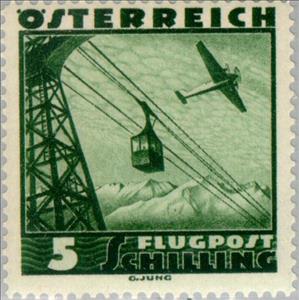 Stamp, Aircraft over Zugspitz Cable Track, Austria,  , Landscapes, Aviation, Cable Cars, Aircrafts