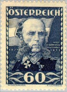 Stamp, Tegetthoff (1827-71) vice-admiral, by Georg Decker, Austria,  , Paintings, Admirals