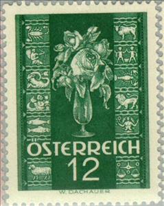 Stamp, Vase with roses & zodiac signs, Austria,  , Flowers, Roses, Zodiac, Plants (Flora)