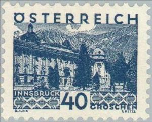 Stamp, Old Hofburg, Innsbruck Tyrol - small format, dark blue, Austria,  , Landscapes, Palaces, Buildings