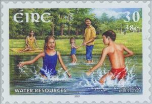 Stamp, Europa - Water Resources, Ireland,  , European Union, C.E.P.T., Europe, Swimming, Water, Children, Children's Play, Families