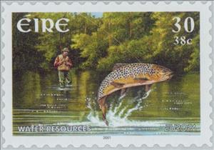 Stamp, Europa - Water Resources, Ireland,  , European Union, C.E.P.T., Europe, Water, Angling, Animals (Fauna)
