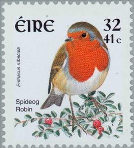Stamp, European Robin (Erithacus rubecula), Ireland,  , Birds, Animals (Fauna)